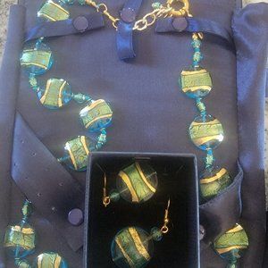 Vintage Murano Glass Pendant and Earring Set Never Worn in Original Box